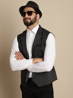 Even Apparels Men's Black Waistcoat with Notched Lapel | Grocsy