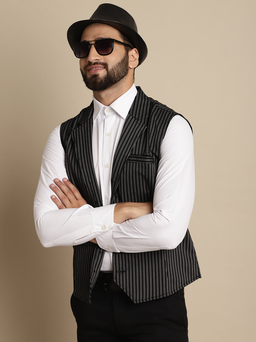 Even Apparels Men's Black Waistcoat with Notched Lapel | Grocsy