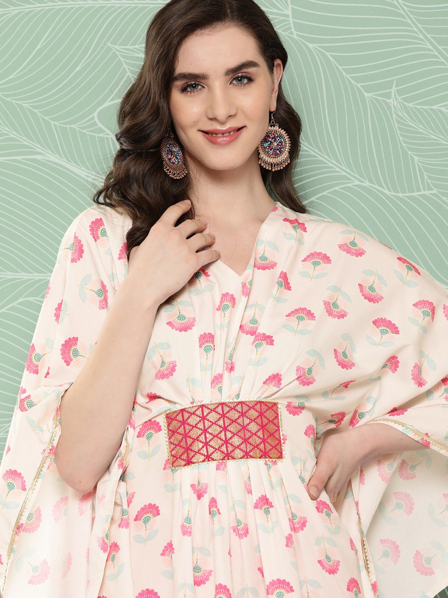 Ahalyaa Women Floral Printed Flared Sleeves Gotta Patti Crepe Kaftan Kurta | Grocsy