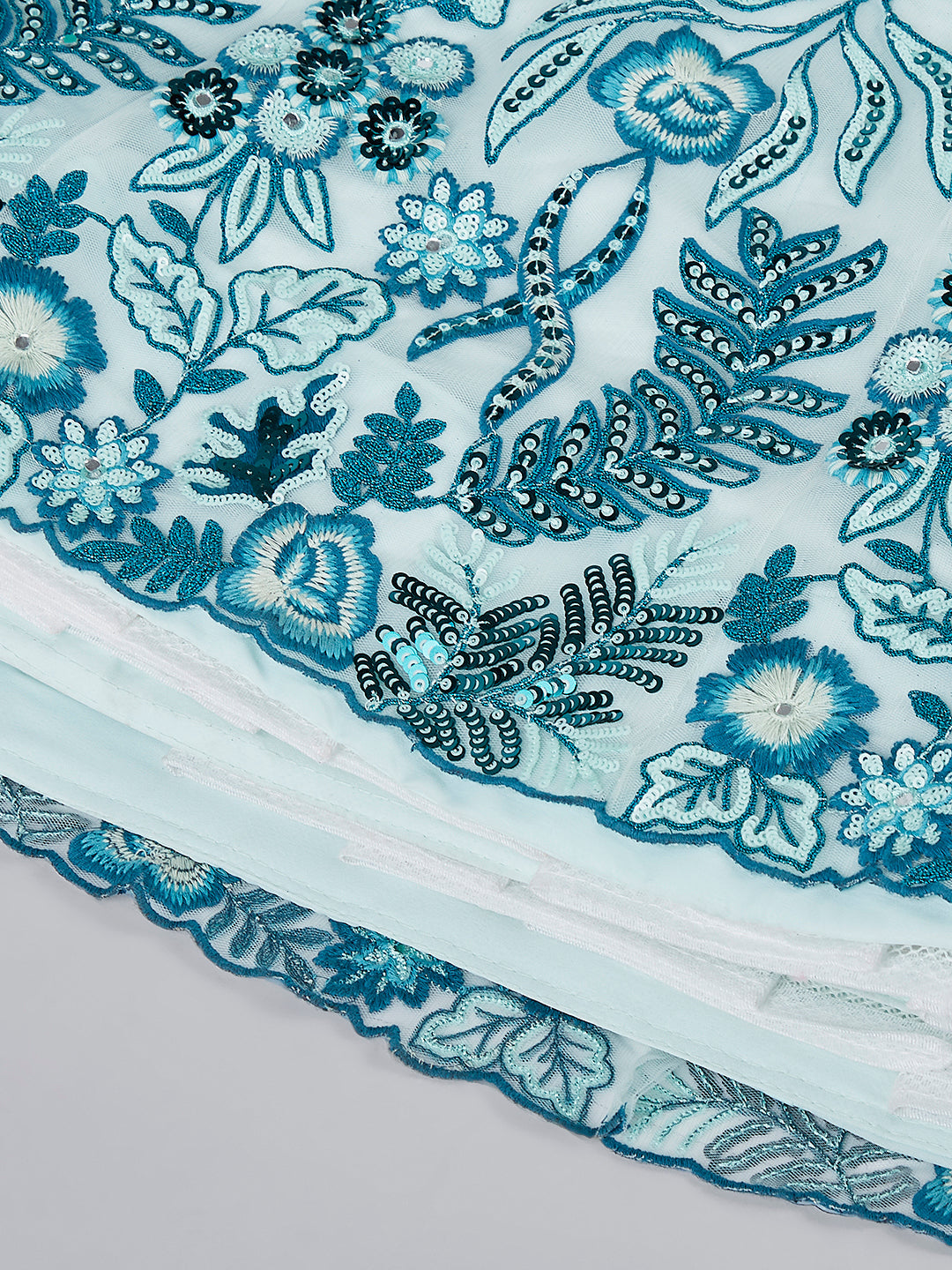House of Panchhi Turquoise Blue Net Sequins, Mirror And Thread Embroidery Lehenga Choli & Dupatta | Grocsy