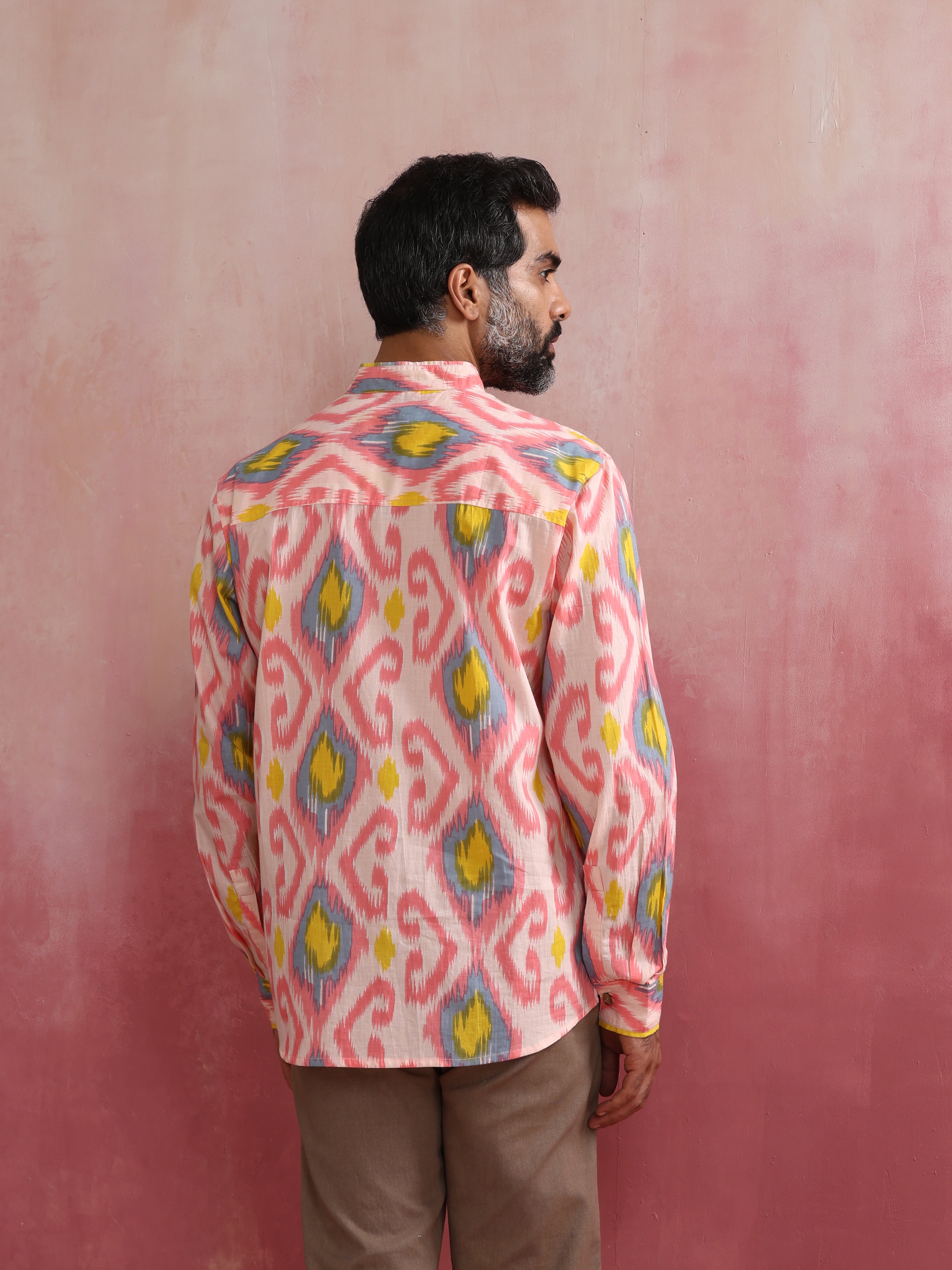 trueBrowns Men's Lime Ikat Print Cotton Shirt | Grocsy