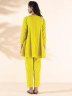 trueBrowns Lime Cotton Dobby Flared Co-ord Set | Grocsy