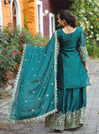 Yash Enterprise Festive Teal Green Sequence Embroidered Work Readymade Salwar Suit | Grocsy