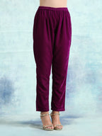 trueBrowns Wine Printed Velvet Lace Co-Ord Set | Grocsy