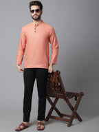 Even Apparels Orange Pure Cotton Kurta With Band Collar | Grocsy