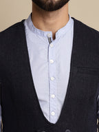 Even Apparels Men's Blue Woolen Double Breast Waistcoat | Grocsy