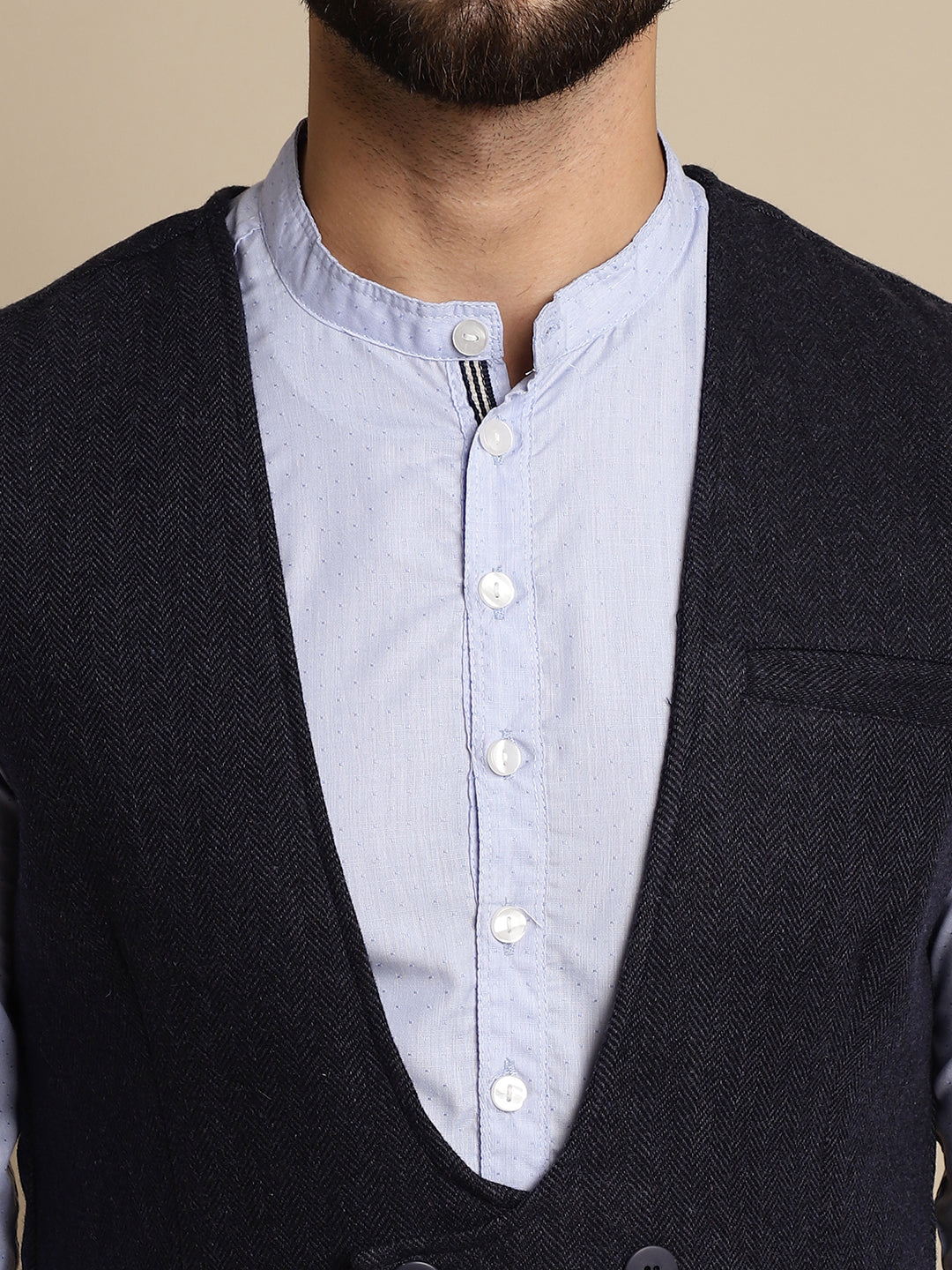 Even Apparels Men's Blue Woolen Double Breast Waistcoat | Grocsy