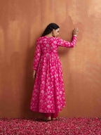 trueBrowns Red Print Flared Anarkali Kurta Set | Grocsy
