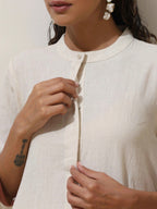 trueBrowns Off-White Cotton Linen Kurta Pant Set | Grocsy