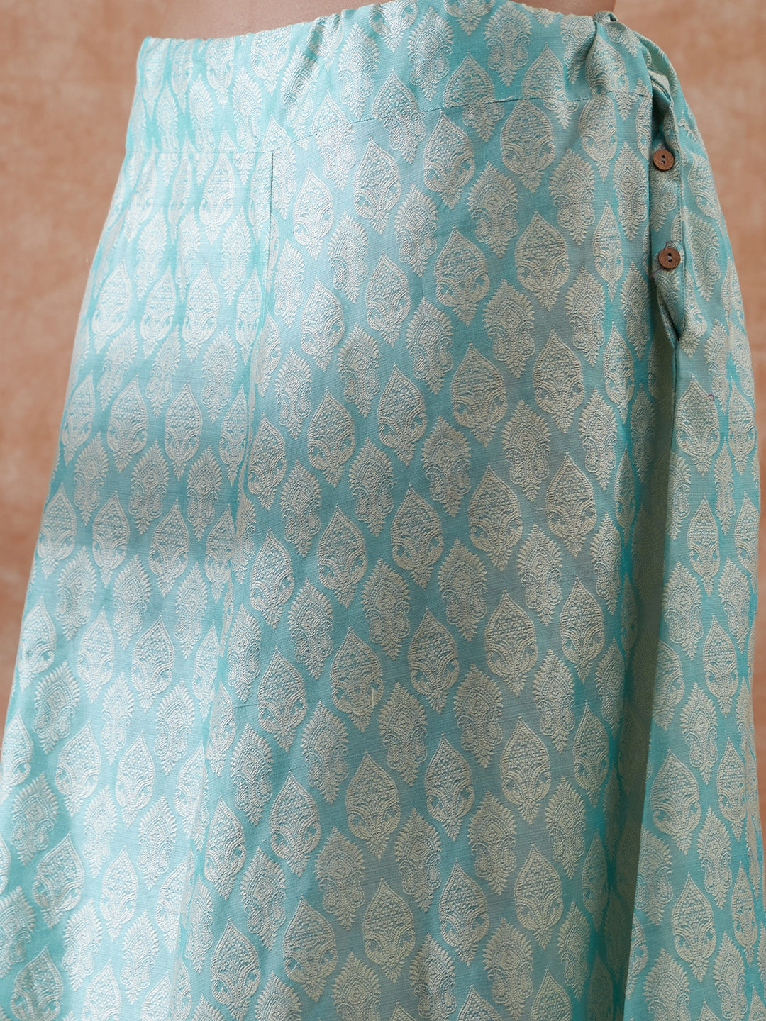InWeave Women's Powder Blue Jacquard Halter Kurta Set W Powder Blue Or Dupatta | Grocsy