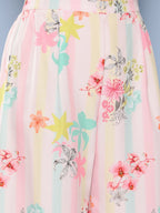 Ahalyaa Women Pink Floral Printed Gotta Patti Kurta with Palazzos | Grocsy