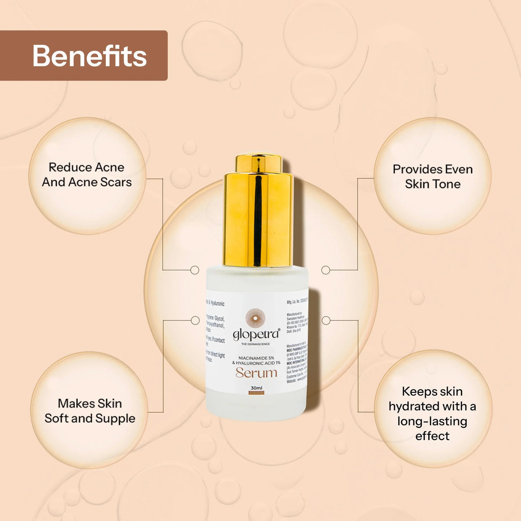 Glopetra Niacinamide & Hyaluronic Acid Serum For Acne & Dark Spots | Grocsy