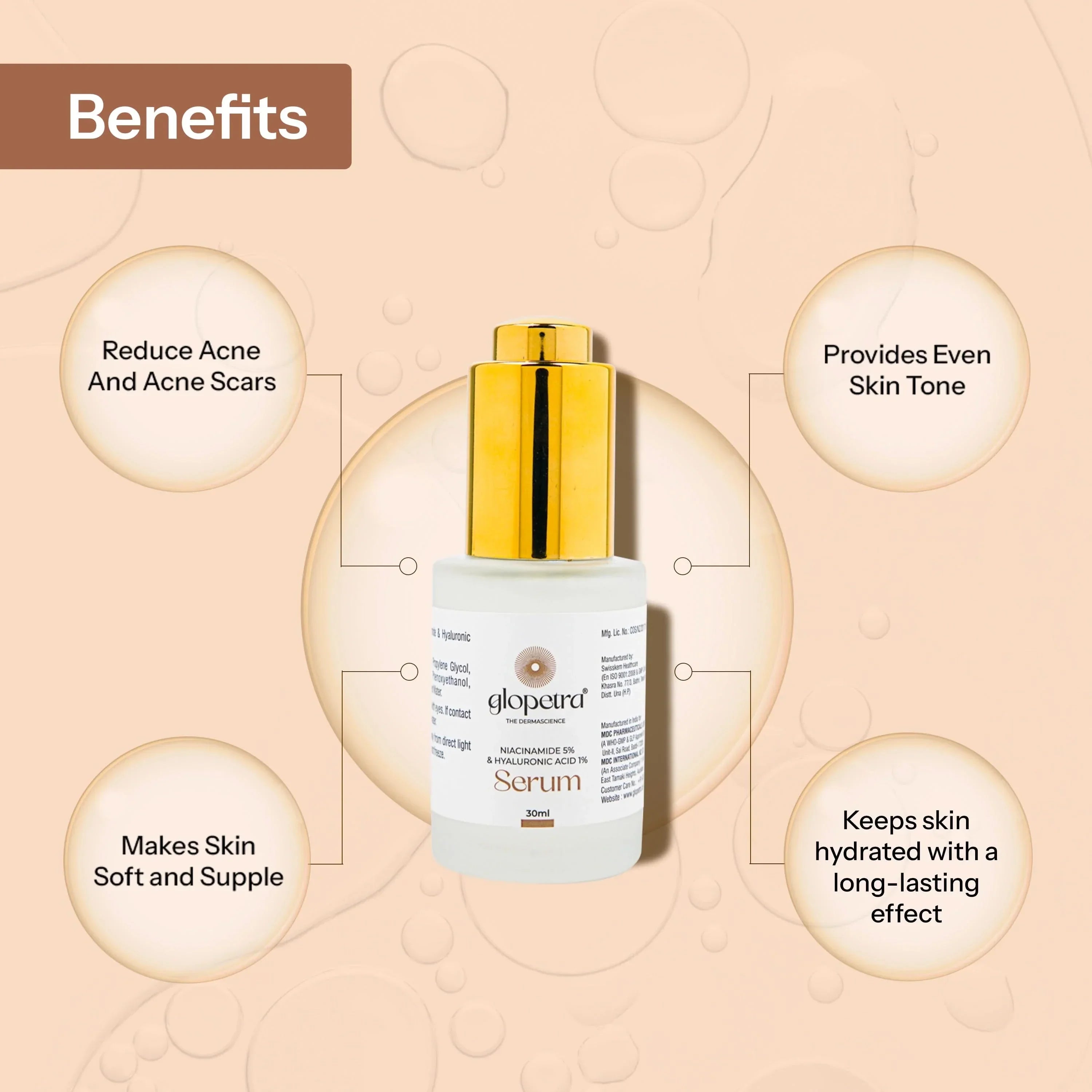 Glopetra Niacinamide & Hyaluronic Acid Serum For Acne & Dark Spots | Grocsy