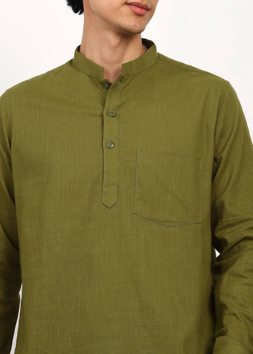 Fabmade Olive Still Linen Kurta | Grocsy