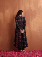 trueBrowns Black Print Flared Anarkali Kurta Set | Grocsy