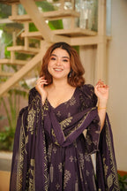 Yash Enterprise Navy Blue Digital Print Muslin Party Wear Sharara Suit Set | Grocsy