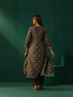 trueBrowns Grey Diamond Viscose Silk Front Slit Kurta Pant Set | Grocsy