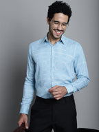 Jainish Men's Geomatric Printed Formal Shirts - Sky Blue | Grocsy