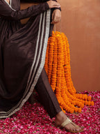 trueBrowns Brown Metallic Flared Anarkali Kurta Set | Grocsy