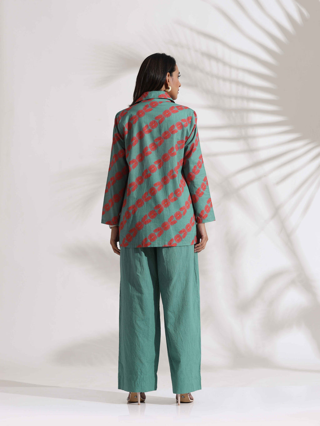 trueBrowns Green Cotton Print Jacket Top Co-ord Set | Grocsy