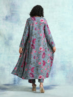 trueBrowns Grey Printed Velvet Overlay Jacket | Grocsy