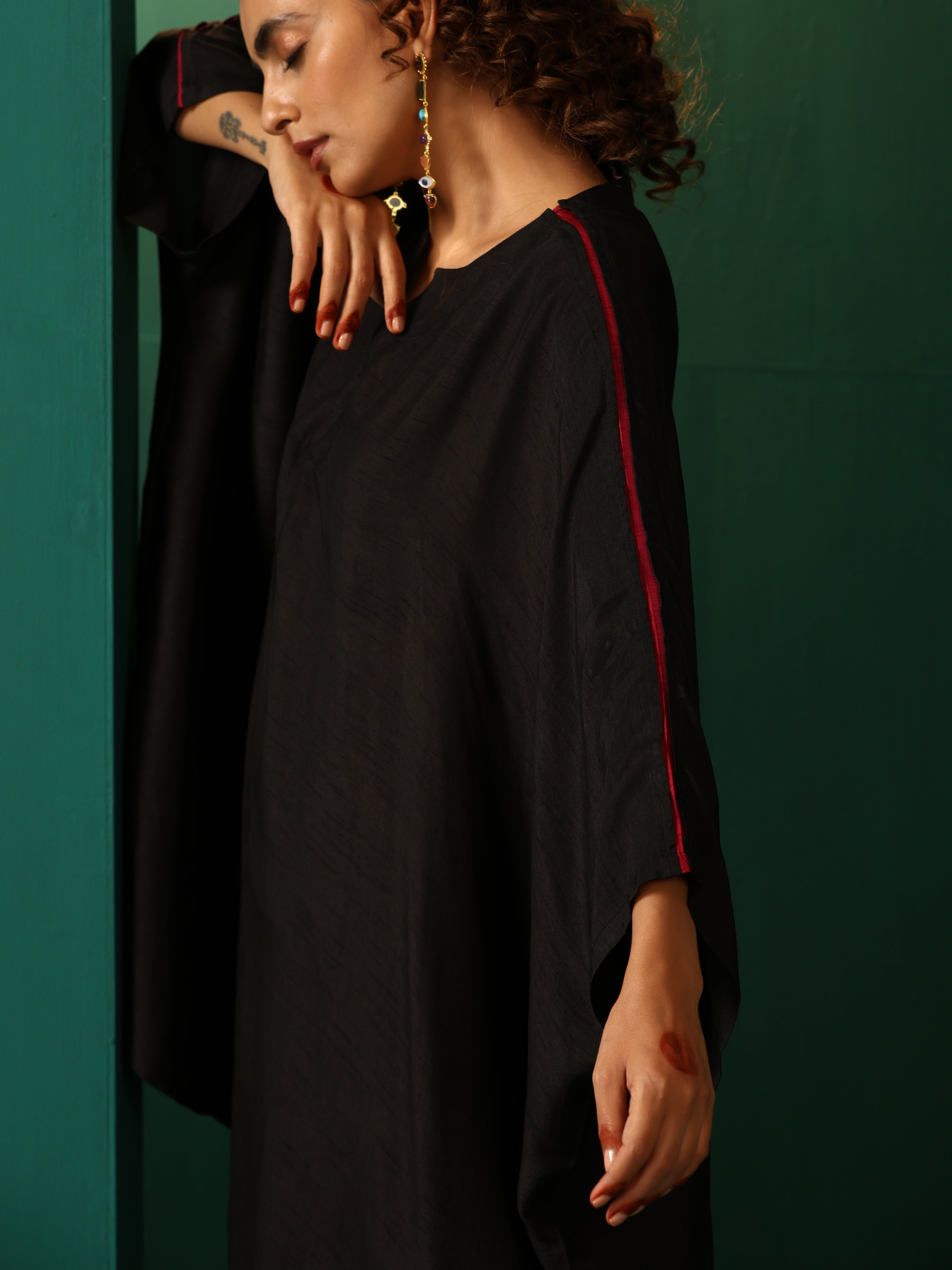 trueBrowns Black Silk Kaftan Pant Set | Grocsy