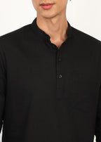 Fabmade Noir Linen Short Kurta | Grocsy