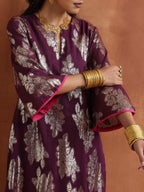 trueBrowns Purple Metallic Straight Kurta Set | Grocsy