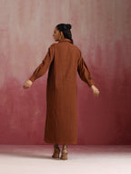 trueBrowns Brown Cotton Dobby Dress | Grocsy