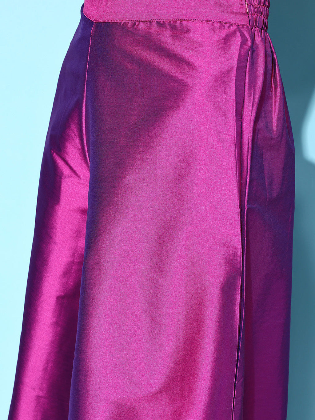 InWeave Purple Off Shoulder Silk Kurta Set -Mauve Hand Painted Dupatta | Grocsy