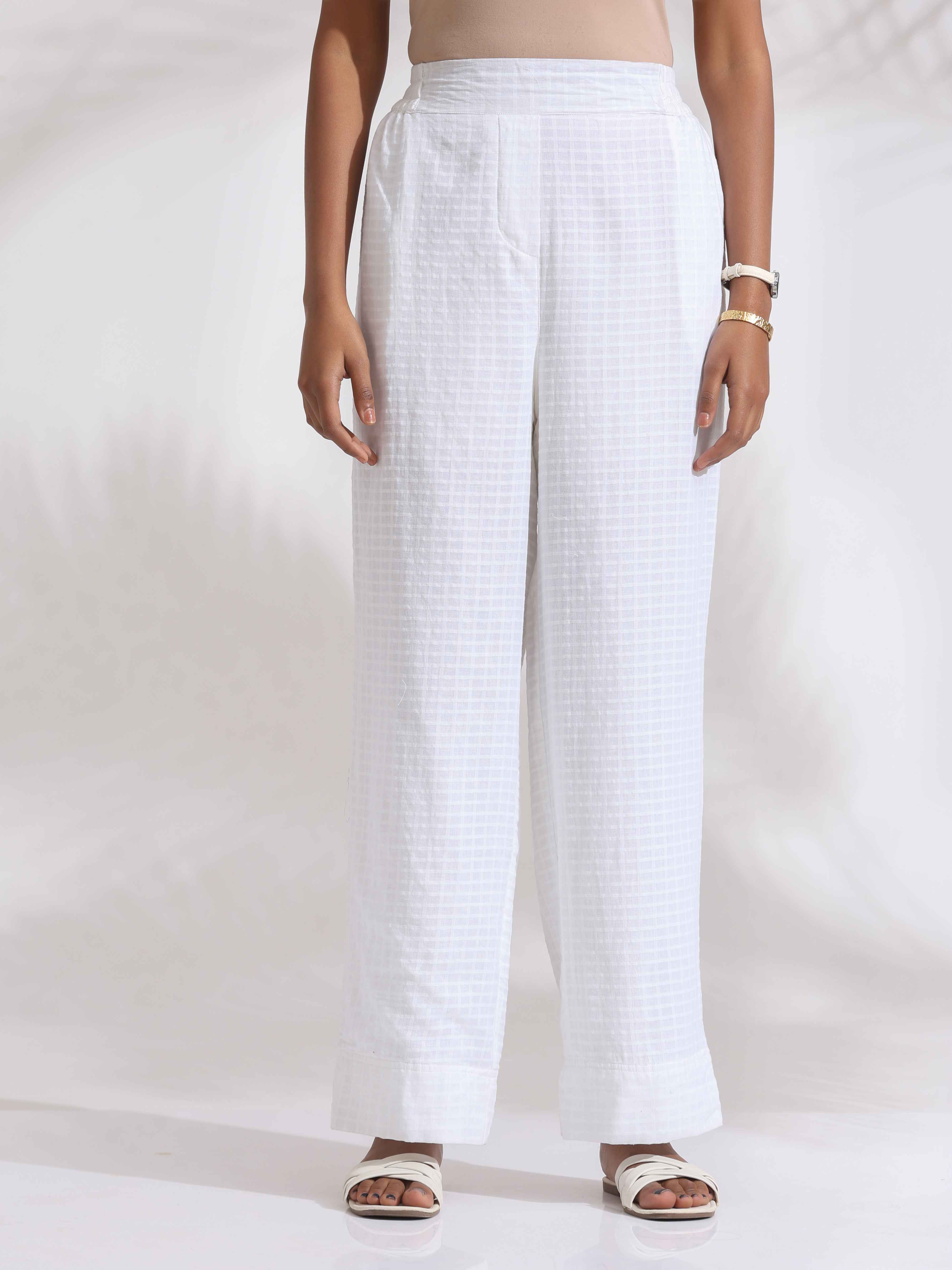 trueBrowns White Check Cotton Kurta Set | Grocsy