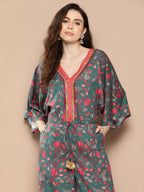 Ahalyaa Printed Basic Jumpsuit with Lace Inserts | Grocsy
