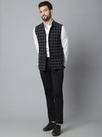 Even Apparels Men's Black Nehru Jacket With Welt Pockets | Grocsy