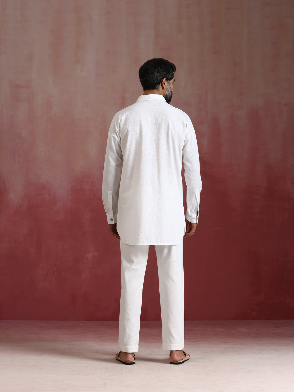 trueBrowns Men's White Cotton Shirt Collar Stylized Kurta Co-ord set | Grocsy