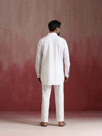 trueBrowns Men's White Cotton Shirt Collar Stylized Kurta Co-ord set | Grocsy