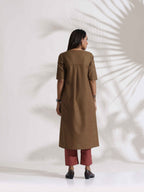 trueBrowns Brown Slub Highslit Kurta Set | Grocsy