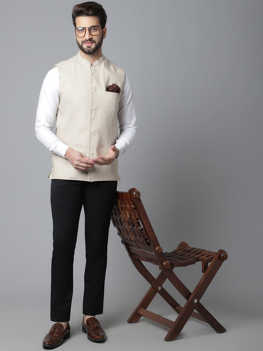 Even Apparels Men's Cream Nehru Jacket With Welt Pockets | Grocsy