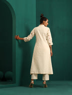trueBrowns Ivory Multi Color Floral Cotton Front Gathered Kurta Pant Set | Grocsy