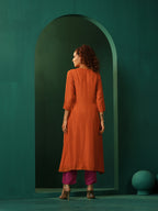 trueBrowns Rust Silk Angrakha Kurta Pant Set | Grocsy