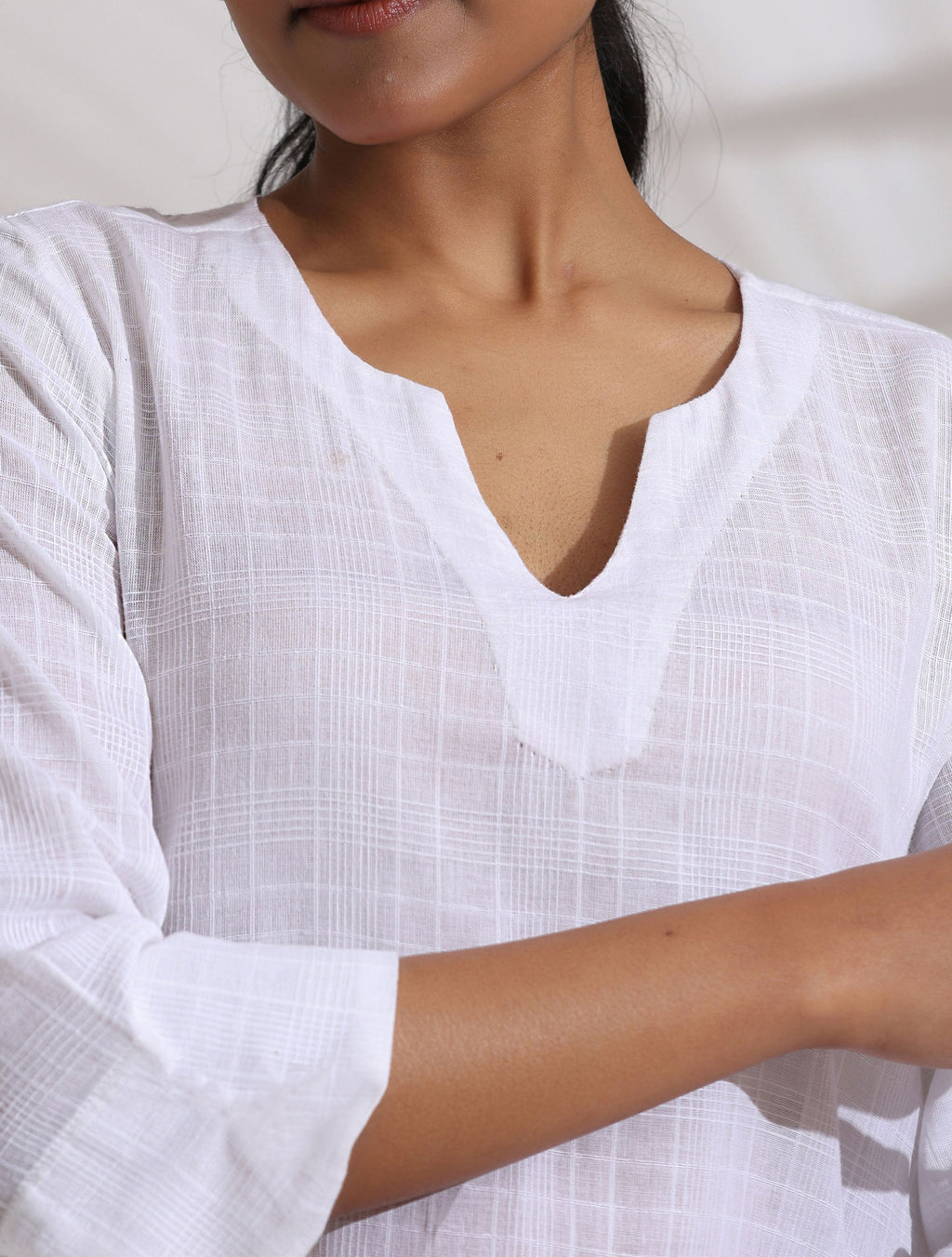 trueBrowns White Cotton Check Kurta Co-ord Set | Grocsy