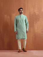 trueBrowns Men's Green Cotton Dobby Kurta | Grocsy