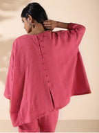 trueBrowns Pink Cotton Dobby Oversized Co-ord Set | Grocsy