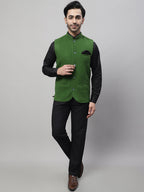Even Apparels Men's Green Pure Wool Nehru Jacket | Grocsy