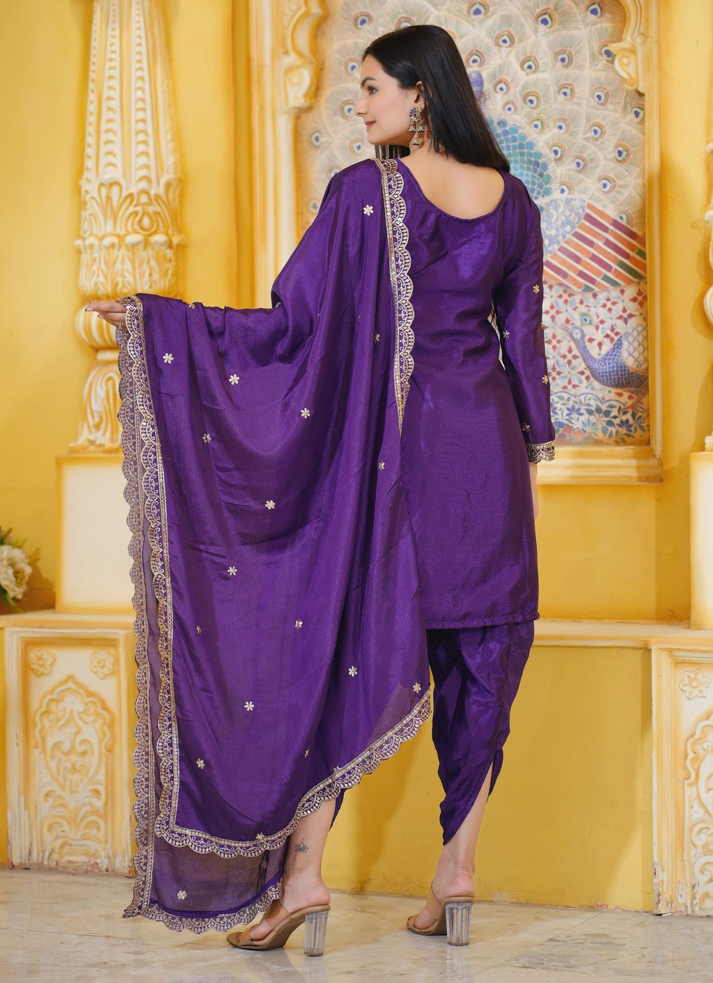Teeya Creation Purple Color Chinon Silk Heavy Embroidery Work Fully Stitched Salwar Suit | Grocsy