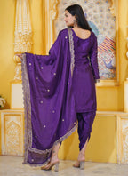 Teeya Creation Purple Color Chinon Silk Heavy Embroidery Work Fully Stitched Salwar Suit | Grocsy