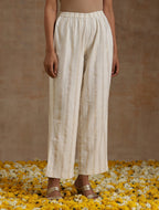 trueBrowns Ivory Gold Cotton Relaxed Co-Ord Set | Grocsy