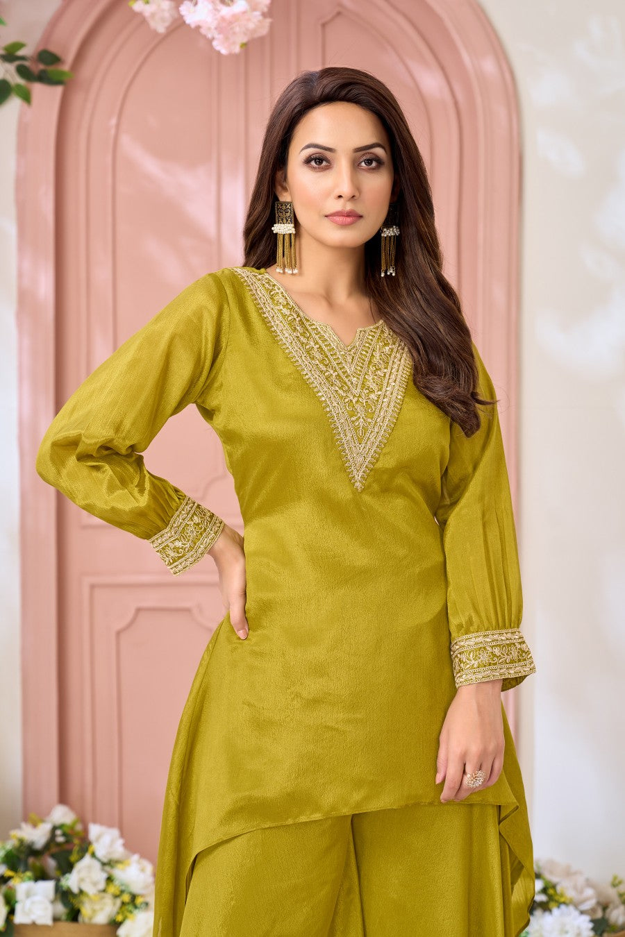 Anaita Parrot Readymade Suit with Coding Work | Grocsy