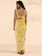 trueBrowns Lime Muslin Ikat Saree | Grocsy