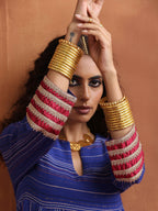 trueBrowns Blue Stripe Flared Anarkali Kurta Set | Grocsy
