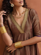 trueBrowns Bronze Tissue Flared Anarkali Kurta Set | Grocsy